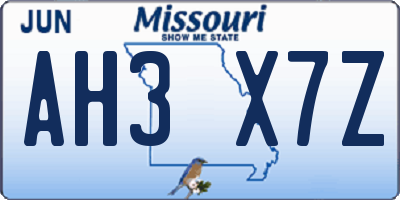 MO license plate AH3X7Z