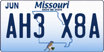 MO license plate AH3X8A