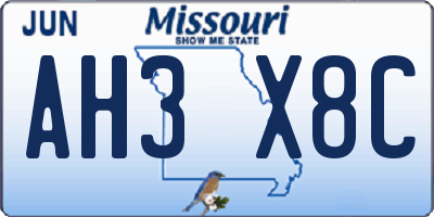 MO license plate AH3X8C