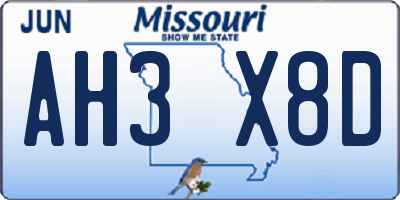 MO license plate AH3X8D