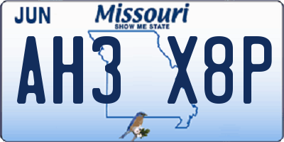 MO license plate AH3X8P