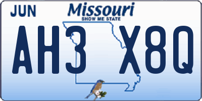 MO license plate AH3X8Q