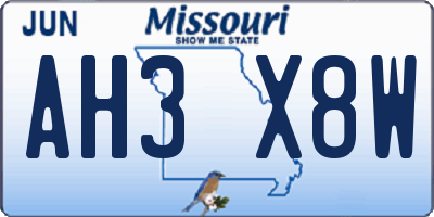 MO license plate AH3X8W