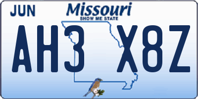 MO license plate AH3X8Z