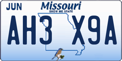 MO license plate AH3X9A