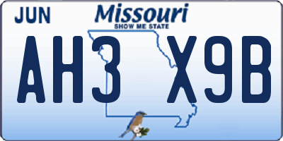 MO license plate AH3X9B
