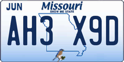 MO license plate AH3X9D