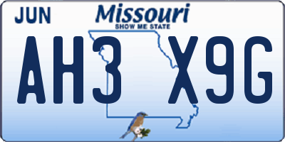 MO license plate AH3X9G