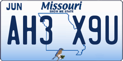 MO license plate AH3X9U