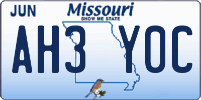 MO license plate AH3Y0C