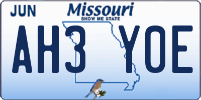 MO license plate AH3Y0E