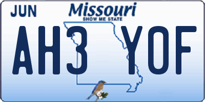 MO license plate AH3Y0F