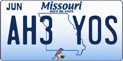 MO license plate AH3Y0S