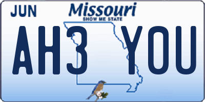 MO license plate AH3Y0U