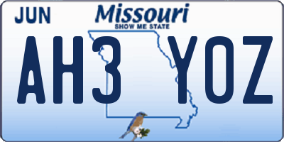 MO license plate AH3Y0Z