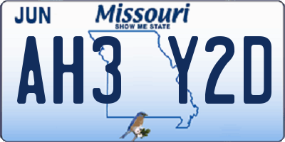 MO license plate AH3Y2D