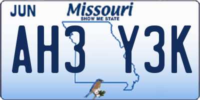 MO license plate AH3Y3K
