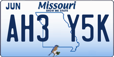 MO license plate AH3Y5K