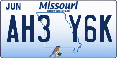 MO license plate AH3Y6K