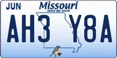 MO license plate AH3Y8A