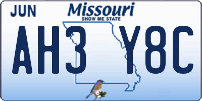 MO license plate AH3Y8C