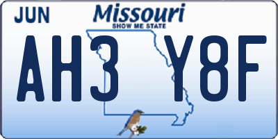 MO license plate AH3Y8F