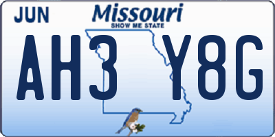 MO license plate AH3Y8G