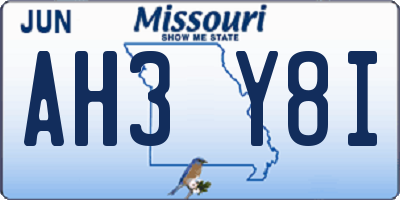 MO license plate AH3Y8I