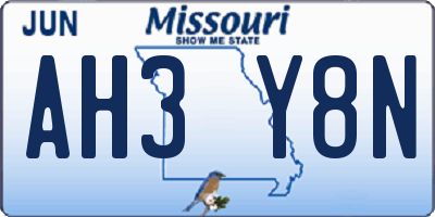 MO license plate AH3Y8N