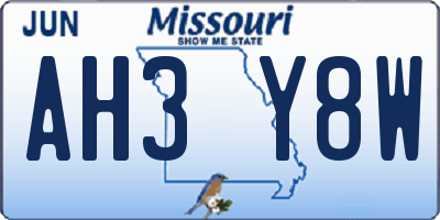 MO license plate AH3Y8W