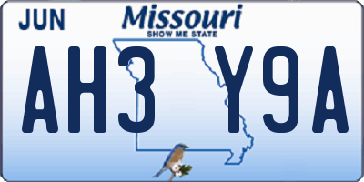 MO license plate AH3Y9A