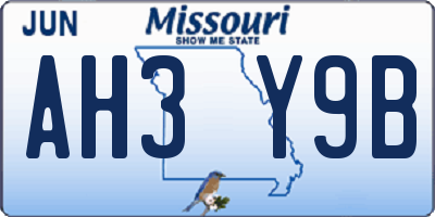 MO license plate AH3Y9B