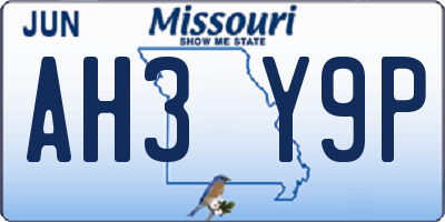 MO license plate AH3Y9P