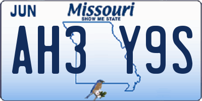 MO license plate AH3Y9S