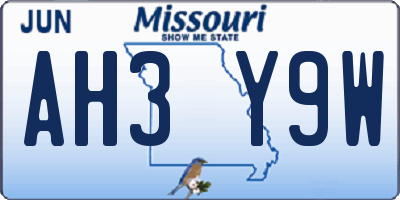 MO license plate AH3Y9W