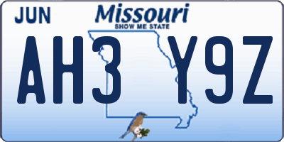 MO license plate AH3Y9Z