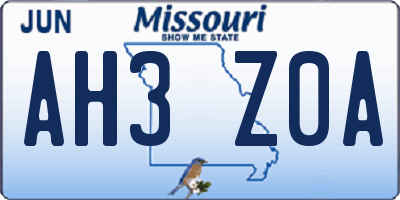 MO license plate AH3Z0A