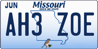 MO license plate AH3Z0E
