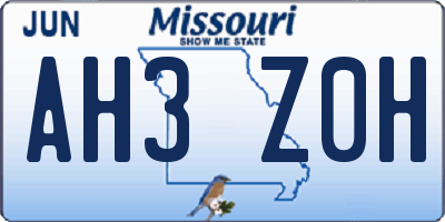 MO license plate AH3Z0H