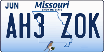 MO license plate AH3Z0K