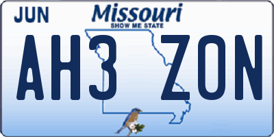 MO license plate AH3Z0N