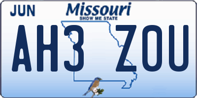 MO license plate AH3Z0U