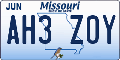 MO license plate AH3Z0Y