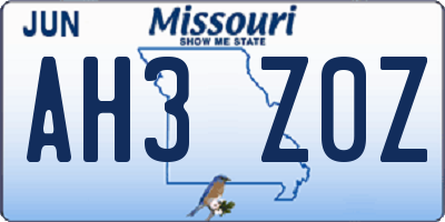 MO license plate AH3Z0Z