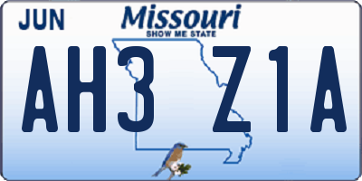 MO license plate AH3Z1A