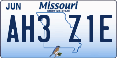 MO license plate AH3Z1E
