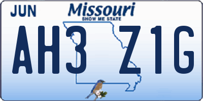 MO license plate AH3Z1G