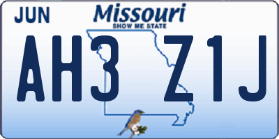 MO license plate AH3Z1J