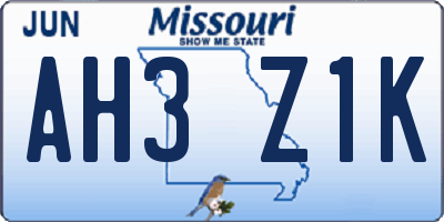 MO license plate AH3Z1K