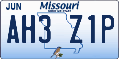 MO license plate AH3Z1P